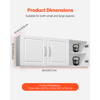 VEVOR 54 ιντσών Ντουλάπι Κουζίνας 2 Επιπέδων με 3 Πόρτες, Λευκό