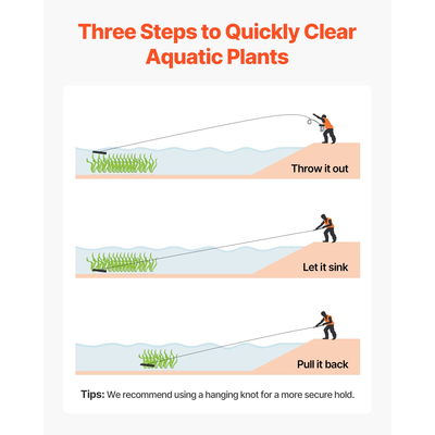 Τσουγκράνα VEVOR 32x6,3 ίντσες για υδρόβια ζιζάνια, διπλής όψης για λίμνη, σχοινί 30 ποδιών