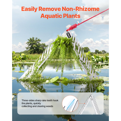 Τσουγκράνα VEVOR 24 ιντσών για υδρόβια ζιζάνια, πτυσσόμενη λαβή για τσουγκράνα ζιζανίων λίμνης 3 όψεων, σχοινί 30 ποδιών