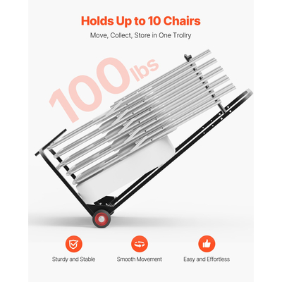 Πτυσσόμενο καρότσι VEVOR για 10 καρέκλες των 100 λίβρες με συρόμενο καρότσι τύπου Push-Style