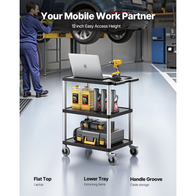 Καρότσι πολλαπλών χρήσεων VEVOR 3 ραφιών 130 κιλά 27,6 x 18,1 ιντσών με ρόδες