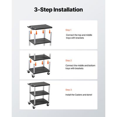 Καρότσι πολλαπλών χρήσεων VEVOR 3 ραφιών 130 κιλά 27,6 x 18,1 ιντσών με ρόδες