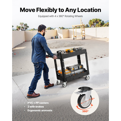 Καρότσι πολλαπλών χρήσεων VEVOR 2 ραφιών 550 λίβρες 31,3 x 17,7 ιντσών με ρόδες