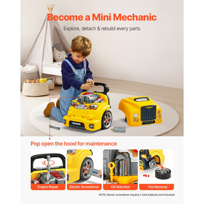 VEVOR Σετ επισκευής αυτοκινήτου για παιδιά με αφαιρούμενα μέρη, κίτρινο