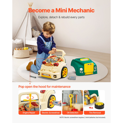 VEVOR Σετ επισκευής αυτοκινήτου για παιδιά με μηχανικό κινητήρα και αφαιρούμενα μέρη, πράσινο