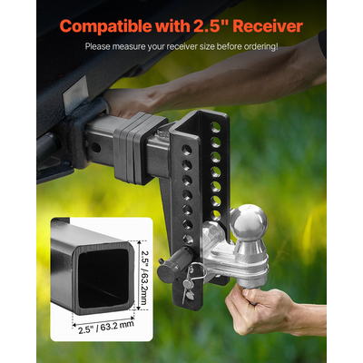 Ρυθμιζόμενος κοτσαδόρος VEVOR, 2,5" Ρυμουλκούμενος 8" με τριπλή σφαιρική ανάρτηση, 22000 λίβρες