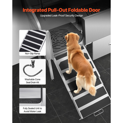 Μπανιέρα περιποίησης σκύλου VEVOR 155 cm από ανοξείδωτο ατσάλι με ράμπα και φίλτρο νερού αριστερά