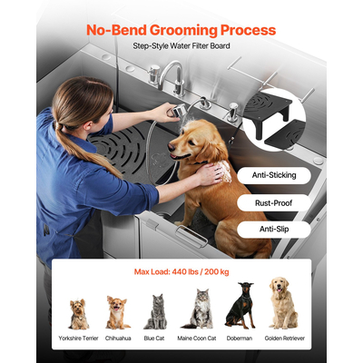Μπανιέρα περιποίησης σκύλου VEVOR 155 cm από ανοξείδωτο ατσάλι με ράμπα και φίλτρο νερού