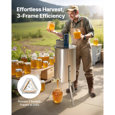 Ηλεκτρικός Μελιτοεξαγωγέας VEVOR 3 πλαισίων, Μελισσοκομικός Μηχανισμός από Ανοξείδωτο Ατσάλι