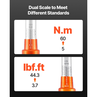 Σετ κλειδιών ροπής VEVOR Click 3/8 ιντσών με κίνηση 5-60 Nm / 3.7-44.3 lbf.ft 72 δοντιών