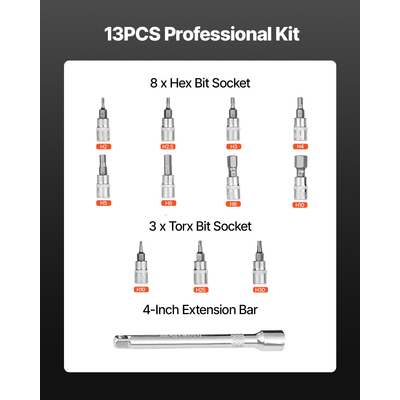 Σετ κλειδιών ροπής VEVOR Click 1/4 ίντσας με κίνηση 20-200 lbf-in /2.3-22.6Nm πορτοκαλί