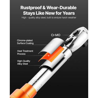 Σετ κλειδιών ροπής VEVOR Click 1/4 ίντσας με κίνηση 20-200 lbf-in /2.3-22.6Nm πορτοκαλί