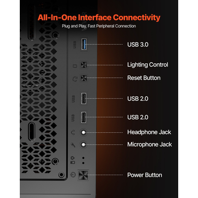 Θήκη VEVOR PC, θήκη gaming υπολογιστή Full-Tower, 3 ανεμιστήρες PWM για μητρική E-ATX