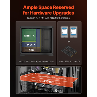 Θήκη υπολογιστή VEVOR Mid-Tower ATX, διπλού θαλάμου, χωρίς ανεμιστήρα