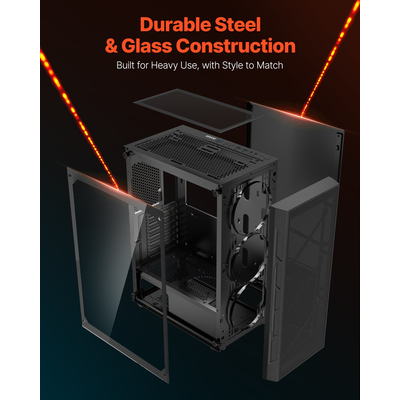 Θήκη VEVOR για gaming PC μεσαίου πύργου ATX, κουτί με 3 ανεμιστήρες ARGB 120 mm