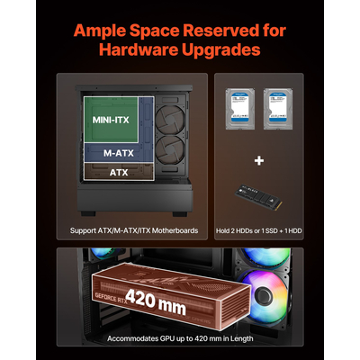 Θήκη VEVOR για PC μεσαίου πύργου ATX για παιχνίδια, θήκη υπολογιστή με 6 ανεμιστήρες PWM ARGB 120 mm