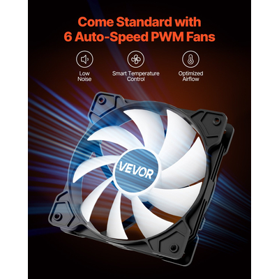Θήκη VEVOR για PC μεσαίου πύργου ATX για παιχνίδια, θήκη υπολογιστή με 6 ανεμιστήρες PWM ARGB 120 mm