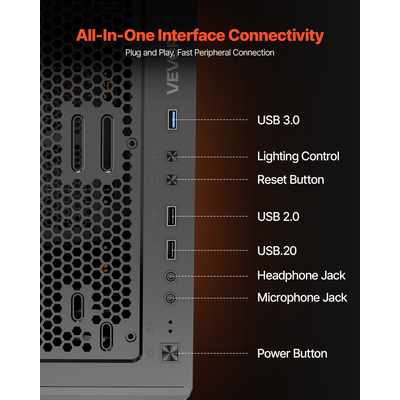 Θήκη VEVOR για gaming PC μεσαίου πύργου ATX, κουτί με 4 ανεμιστήρες ARGB 120 mm