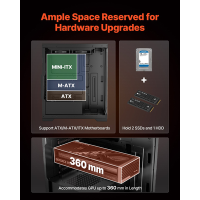 Θήκη VEVOR για PC Gaming, θήκη υπολογιστή Mid-Tower με 2 ανεμιστήρες για μητρική ATX