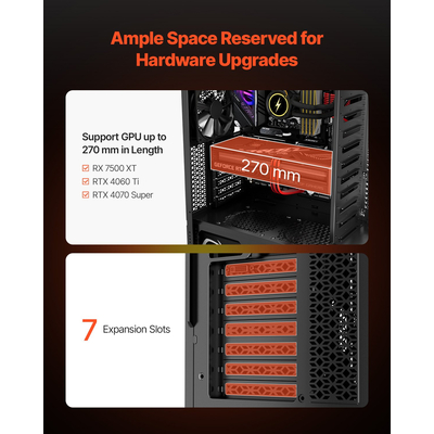 Θήκη VEVOR για PC Gaming, Θήκη για Υπολογιστή Mid-Tower, 4 x 120 mm Ανεμιστήρες για ATX/M-ATX/ITX