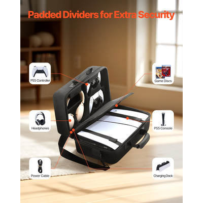 Θήκη μεταφοράς VEVOR PS5, τσάντα ταξιδιού για Playstation 5, λεπτή, μαλακή επένδυση EVA