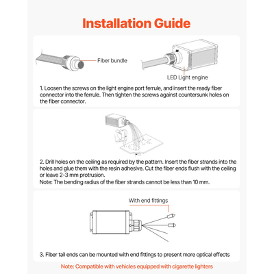 VEVOR 450 τεμάχια Κιτ φωτισμού οροφής με αστεράκια, φώτα οροφής με οπτικές ίνες