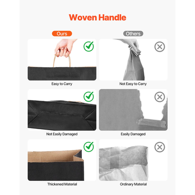 VEVOR Χάρτινες Σακούλες Kraft με Χερούλια 100 Τεμάχια 16x6x12 σε Τσάντα για Ψώνια σε Μαύρο Χρώμα