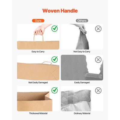 VEVOR Χάρτινες Σακούλες Kraft με Χερούλια 50 Τεμάχια 16x6x12 σε Τσάντα Ψώνιων για Πάρτι, Καφέ