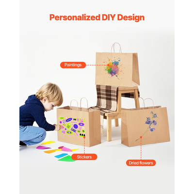 VEVOR Χάρτινες Σακούλες Kraft με Χερούλια 50 Τεμάχια 16x6x12 σε Τσάντα Ψώνιων για Πάρτι, Καφέ