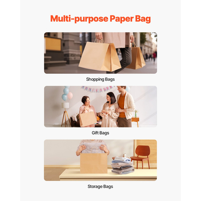 VEVOR Χάρτινες Σακούλες Kraft με Χερούλια 50 Τεμάχια 16x6x12 σε Τσάντα Ψώνιων για Πάρτι, Καφέ