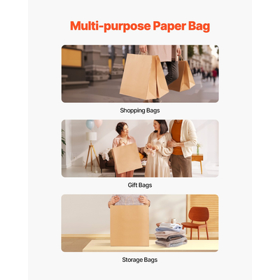 VEVOR Χάρτινες Σακούλες Kraft με Χερούλια 100 Τεμάχια 18x7x19 σε Μαύρη Τσάντα για Ψώνια