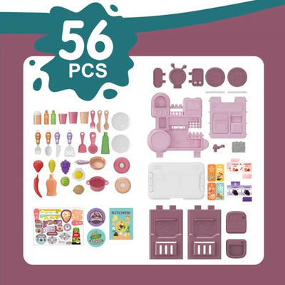 Παιδική κουζίνα με αξεσουάρ μαγειρικής - 688-232A - 56pcs - 215233