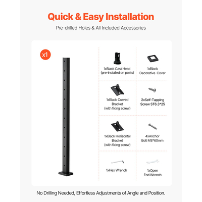 VEVOR Στύλος κιγκλιδώματος καλωδίων 42x2x2 ιντσών με προτρύπημα 1JZLGZXHS106AWJO6001V0