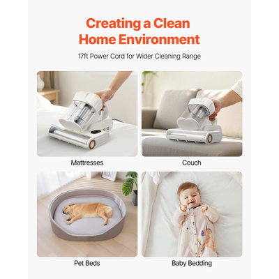Ηλεκτρική σκούπα στρωμάτων VEVOR με ισχυρό φίλτρο HEPA αναρρόφησης 18Kpa 550W λευκό