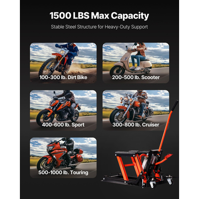 Βάση ανύψωσης μοτοσικλέτας VEVOR 1500lbs με υδραυλικό και πνευματικό ανυψωτικό, 2 ροδάκια