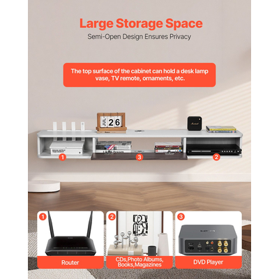 Βάση τηλεόρασης VEVOR 55 θέσεων για κέντρο ψυχαγωγίας με οπή καλωδίου, λευκό