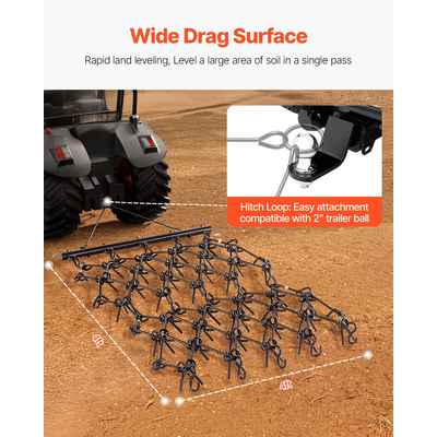 VEVOR Drag Harrow 4 x 4 ft Αλυσοπρίονο ATV για ισοπέδωση τοπίου