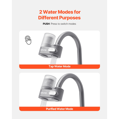 VEVOR Φίλτρο νερού για βρύση, καθαριστής νερού νεροχύτη για κουζίνα, κάθετο, γκρι