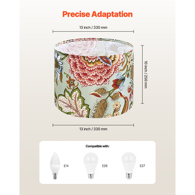 VEVOR Σετ 2 αμπαζούρ για τύμπανο, 13 x 13 x 10 εκ., μεσαίου μεγέθους, στρογγυλό (Σκούρο φλοράλ)