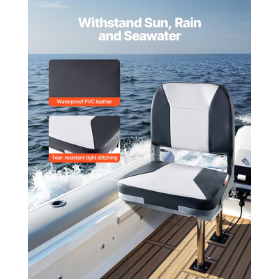 VEVOR Κάθισμα Σκάφους με Χαμηλή Πλάτη, Αναδιπλούμενο Μαξιλάρι Σφουγγάρι για Κάθισμα Σκάφους, Μαύρο & Γκρι