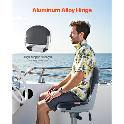 VEVOR Κάθισμα Σκάφους με Χαμηλή Πλάτη, Αναδιπλούμενο Μαξιλάρι Σφουγγάρι για Κάθισμα Σκάφους, Μαύρο & Γκρι