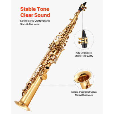 VEVOR Σαξόφωνο Σοπράνο Σι με Θήκη και Ευθύγραμμο Επιστόμιο