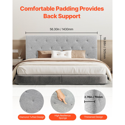 Κεφαλάρι VEVOR για κανονικό κρεβάτι με ρυθμιζόμενο ύψος, σφουγγάρι και ύφασμα σε γκρι χρώμα