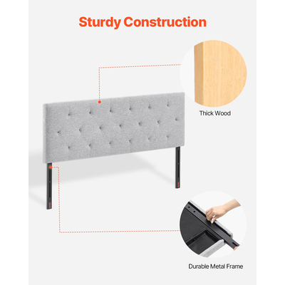 Κεφαλάρι VEVOR για κανονικό κρεβάτι με ρυθμιζόμενο ύψος, σφουγγάρι και ύφασμα σε γκρι χρώμα