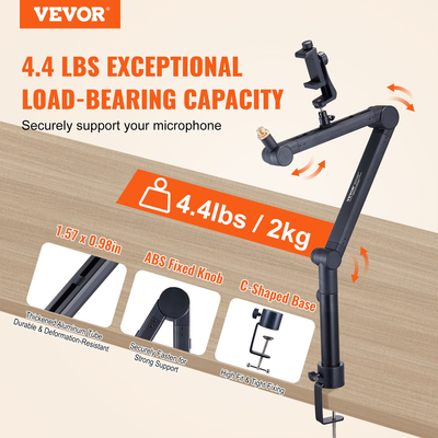 Βραχίονας μικροφώνου VEVOR με βάση στήριξης γραφείου, περιστρεφόμενη 360°, ρυθμιζόμενη βάση μικροφώνου