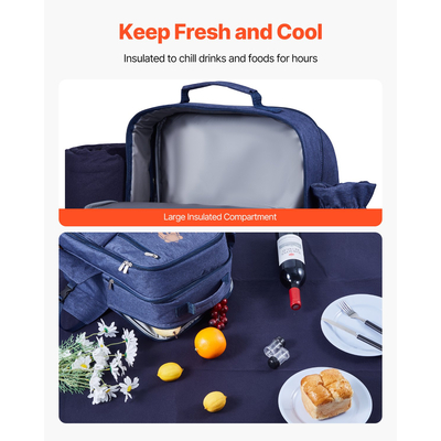 Τσάντα πλάτης VEVOR για πικνίκ παραλίας για 4 άτομα με ψυγείο, μπλε σκούρο