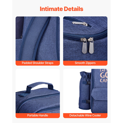 Τσάντα πλάτης VEVOR για πικνίκ παραλίας για 4 άτομα με ψυγείο, μπλε σκούρο