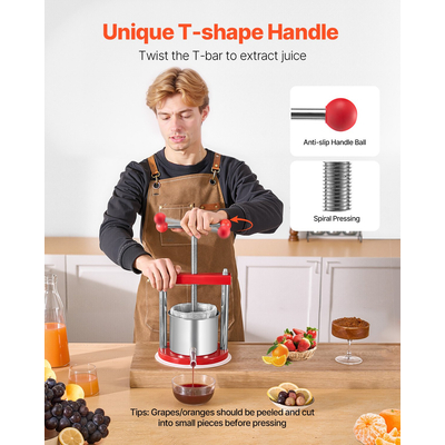 Πιεστήριο κρασιού VEVOR με χειροκίνητη πρέσα για οινοποίηση, από ανοξείδωτο ατσάλι 0,44 γαλόνια/1,65 λίτρα
