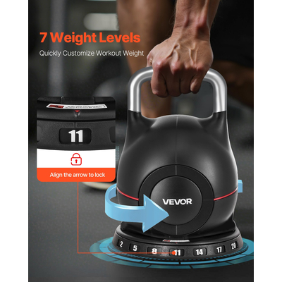 Ρυθμιζόμενο Kettlebell VEVOR με 7 επίπεδα βάρους 2/5/8/11/14/17/20 kg (Μαύρο)