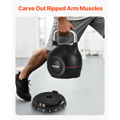 Ρυθμιζόμενο Kettlebell VEVOR με 7 επίπεδα βάρους 2/5/8/11/14/17/20 kg (Μαύρο)